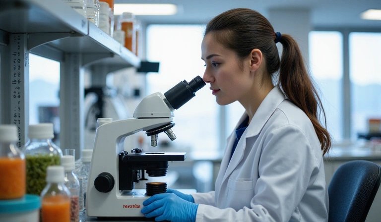 Investigador examinando muestras en un laboratorio, simbolizando la ciencia nutricional