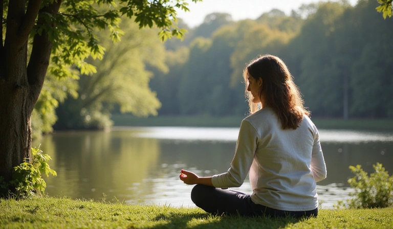 Persona meditando en un entorno natural, simbolizando el bienestar mental